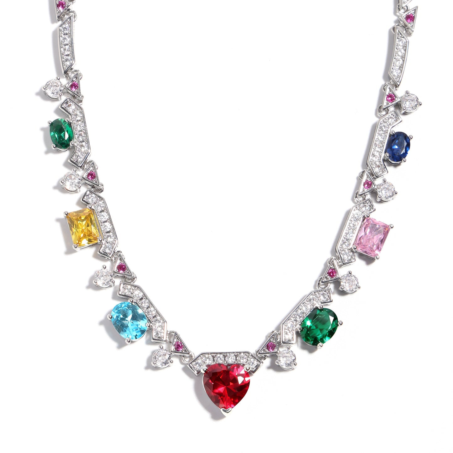 Heartfire Garden: Red Heart & Rainbow Gemstone Necklace