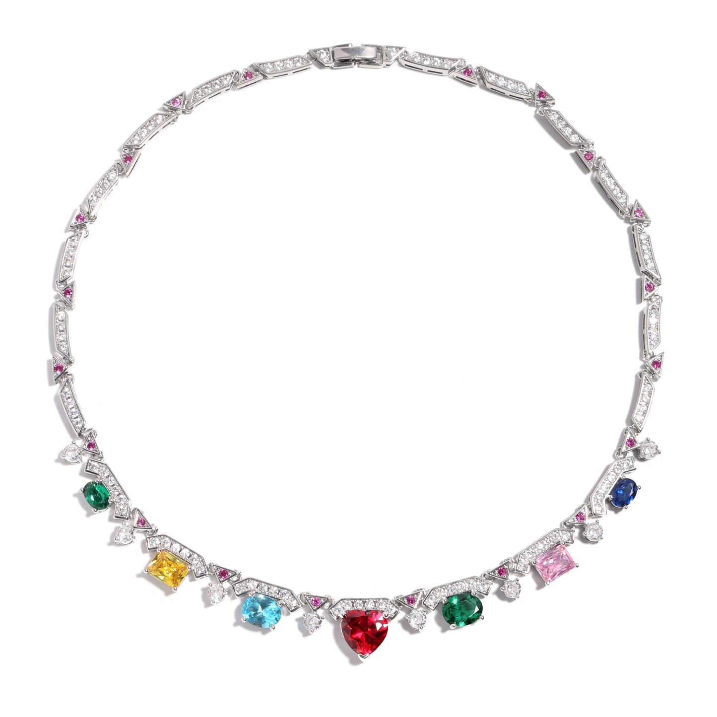 Heartfire Garden: Red Heart & Rainbow Gemstone Necklace