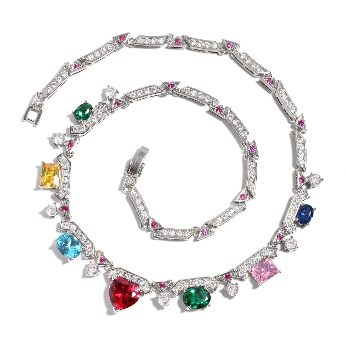 Heartfire Garden: Red Heart & Rainbow Gemstone Necklace