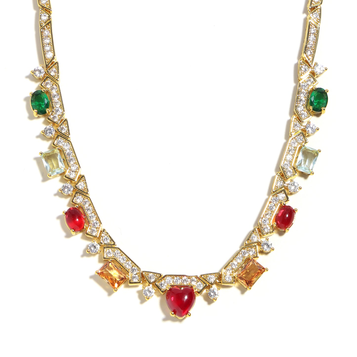 Heartfire Garden: Red Heart & Rainbow Gemstone Necklace