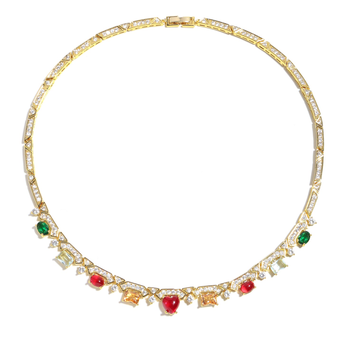 Heartfire Garden: Red Heart & Rainbow Gemstone Necklace