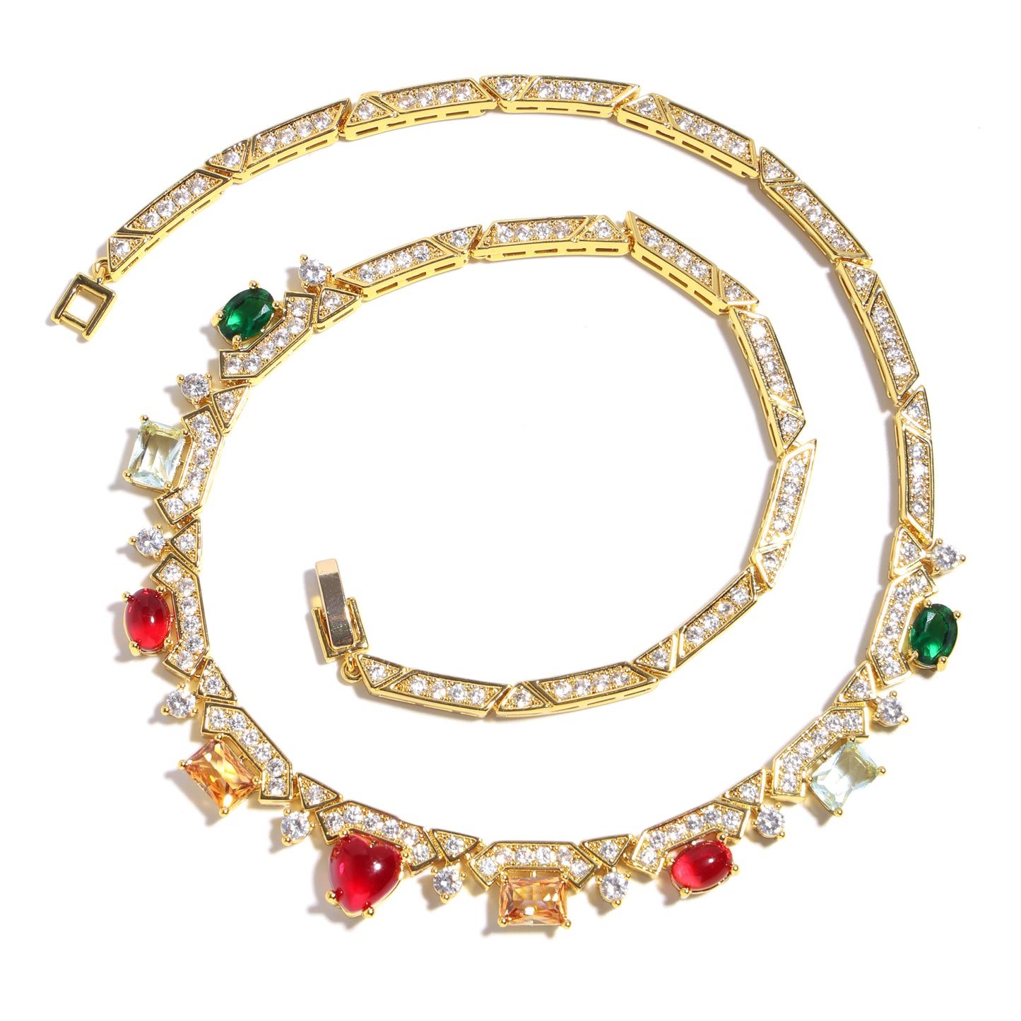 Heartfire Garden: Red Heart & Rainbow Gemstone Necklace