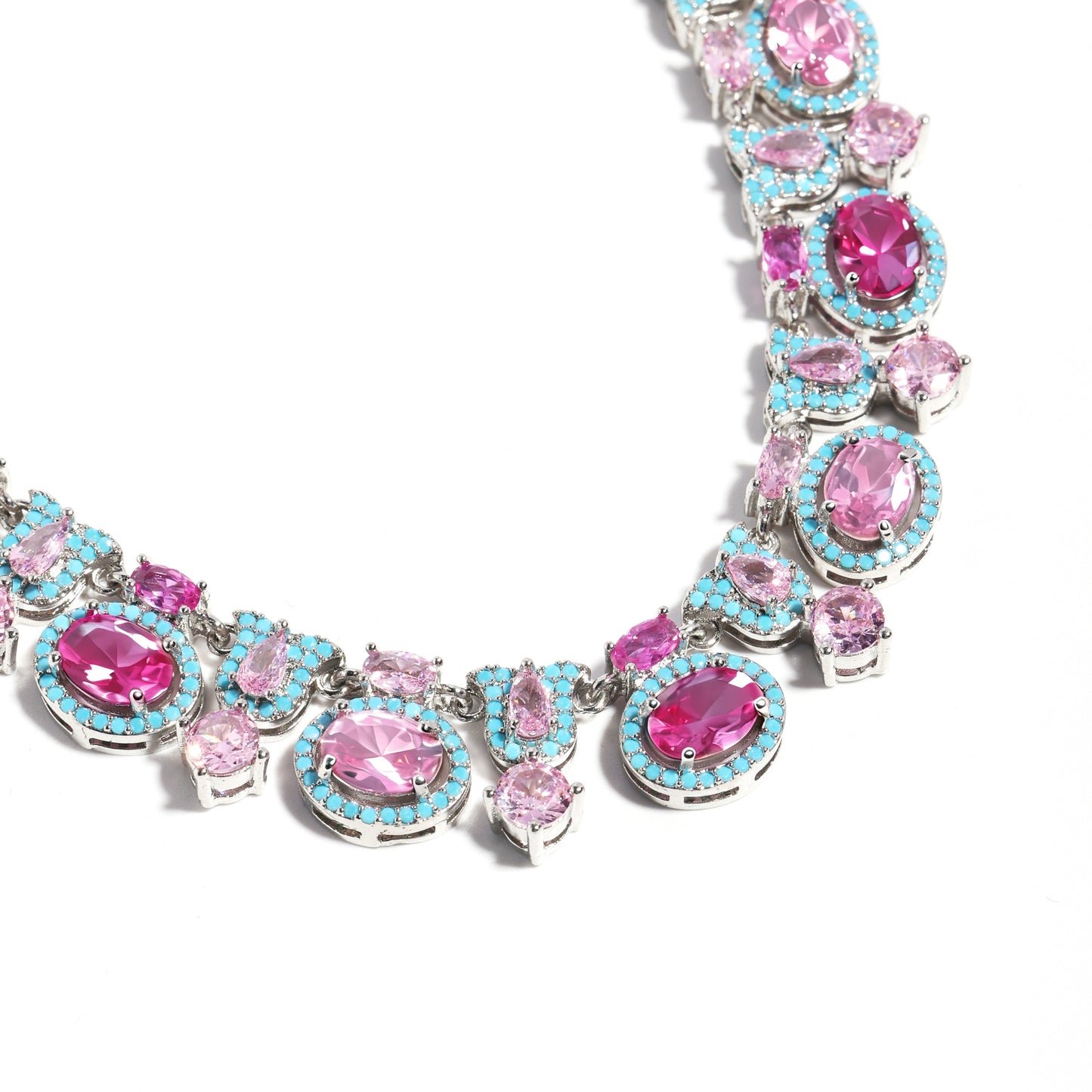 Misty Garden: Pink Blossom & Enamel Gem Necklace