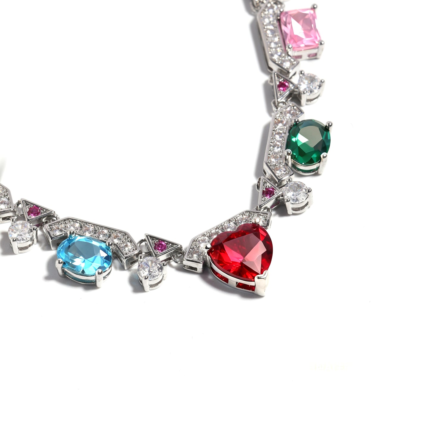 Heartfire Garden: Red Heart & Rainbow Gemstone Necklace