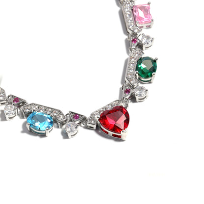 Heartfire Garden: Red Heart & Rainbow Gemstone Necklace