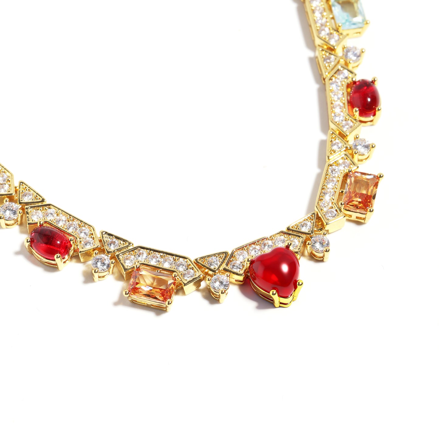 Heartfire Garden: Red Heart & Rainbow Gemstone Necklace