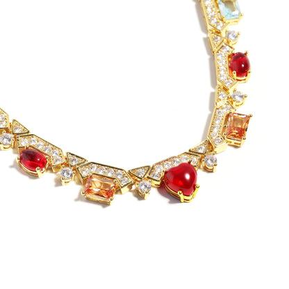Heartfire Garden: Red Heart & Rainbow Gemstone Necklace