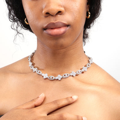 Sparkling Evil Eye & Cross Gemstone Necklace