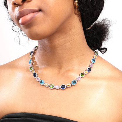 Pastel Dream Adjustable Oval-Cut Gemstone Necklace