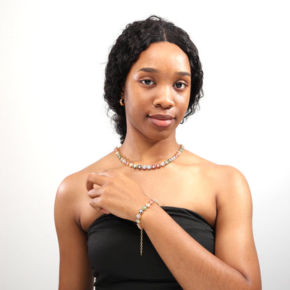 Multi Floral Wreath Gemstone Necklace