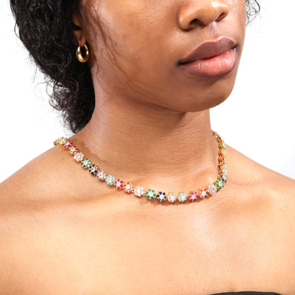 Multi Floral Wreath Gemstone Necklace