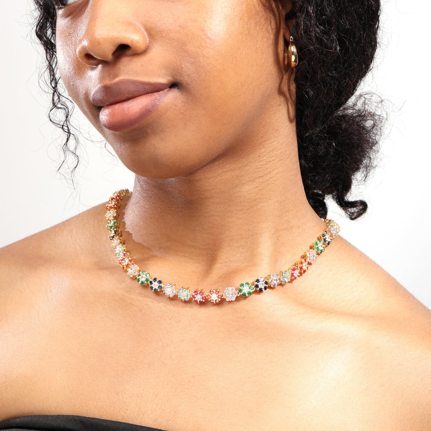 Multi Floral Wreath Gemstone Necklace