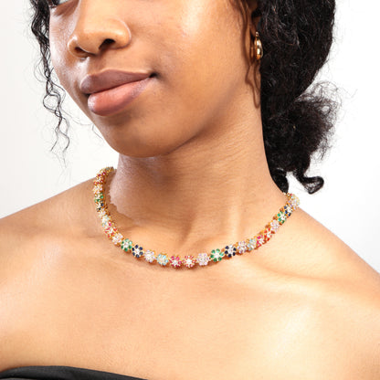 Multi Floral Wreath Gemstone Necklace