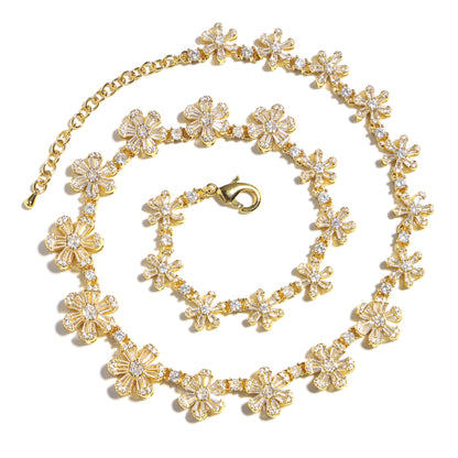 Starlight Blossom: Full-Pave Diamond Flower Necklace