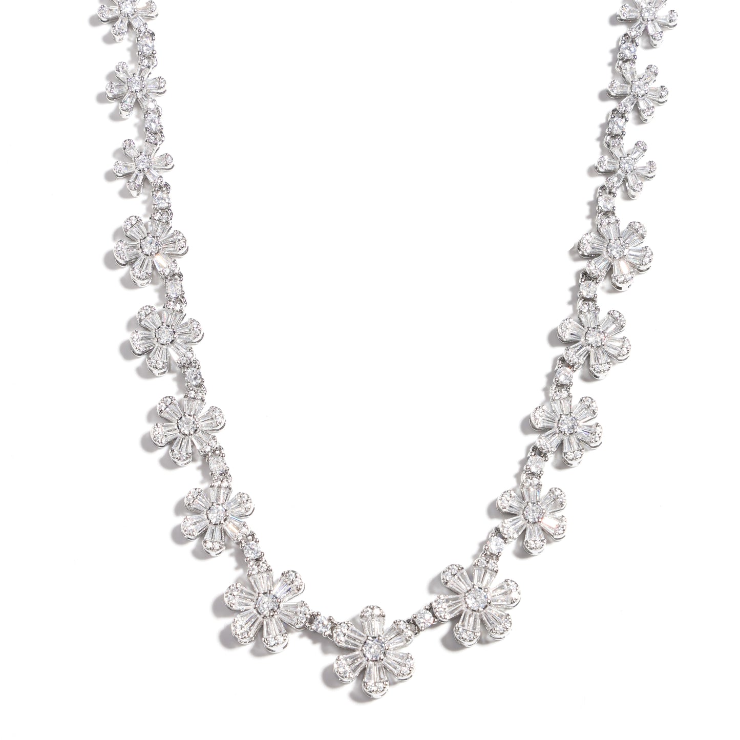 Starlight Blossom: Full-Pave Diamond Flower Necklace