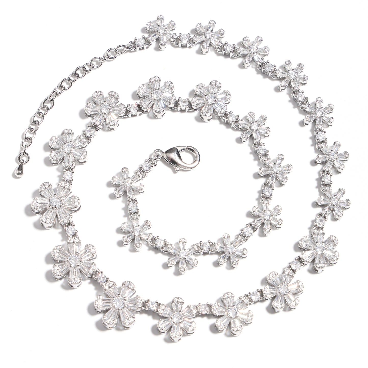 Starlight Blossom: Full-Pave Diamond Flower Necklace