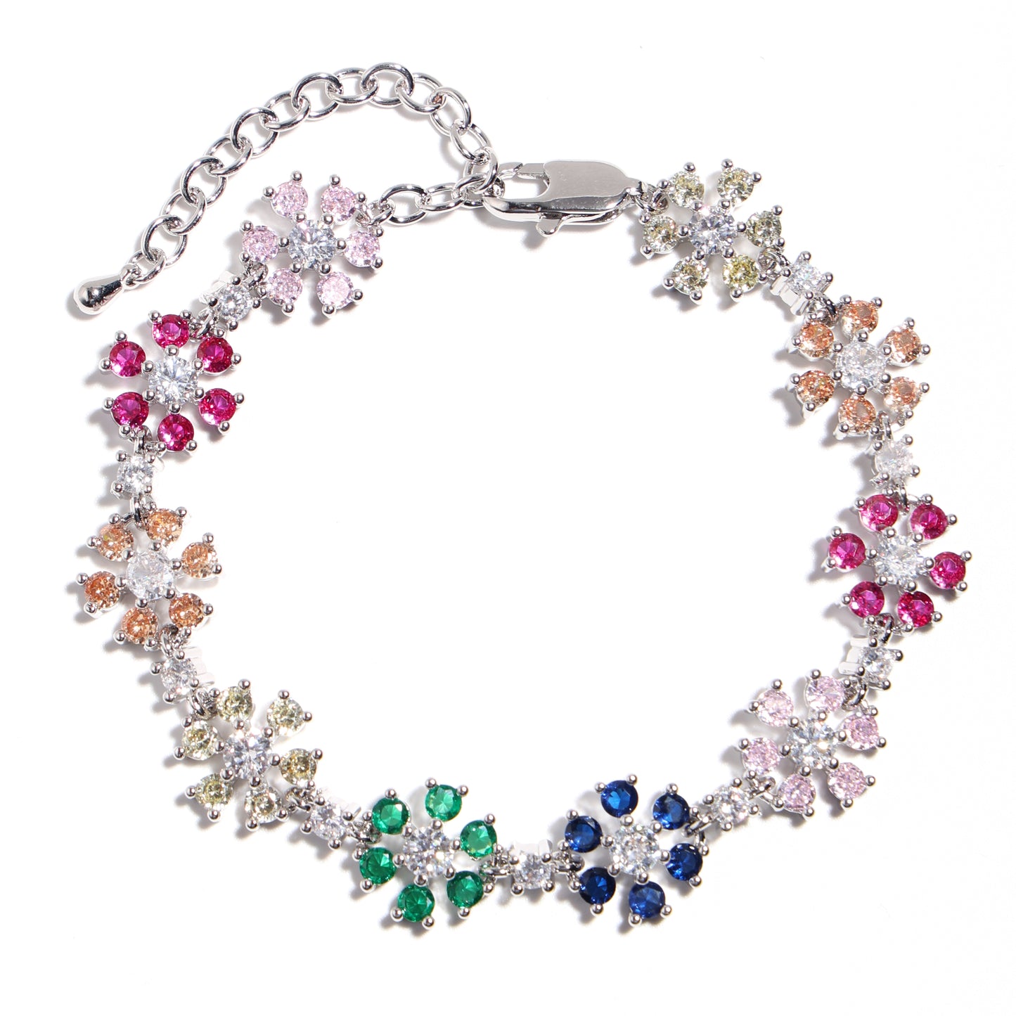 Blooming Sparkle: Colorful Diamond Flower Chain Necklace