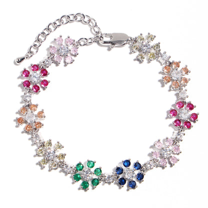 Blooming Sparkle: Colorful Diamond Flower Chain Necklace