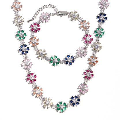 Blooming Sparkle: Colorful Diamond Flower Chain Necklace