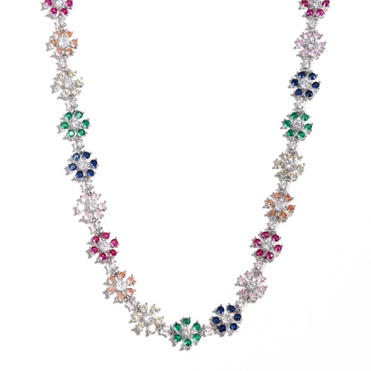 Blooming Sparkle: Colorful Diamond Flower Chain Necklace