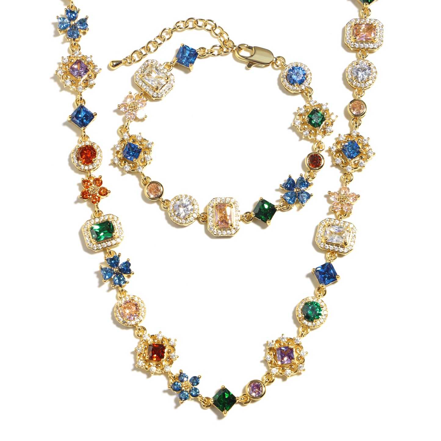 Antique Bloom Multi-Cut Gemstone Statement Necklace
