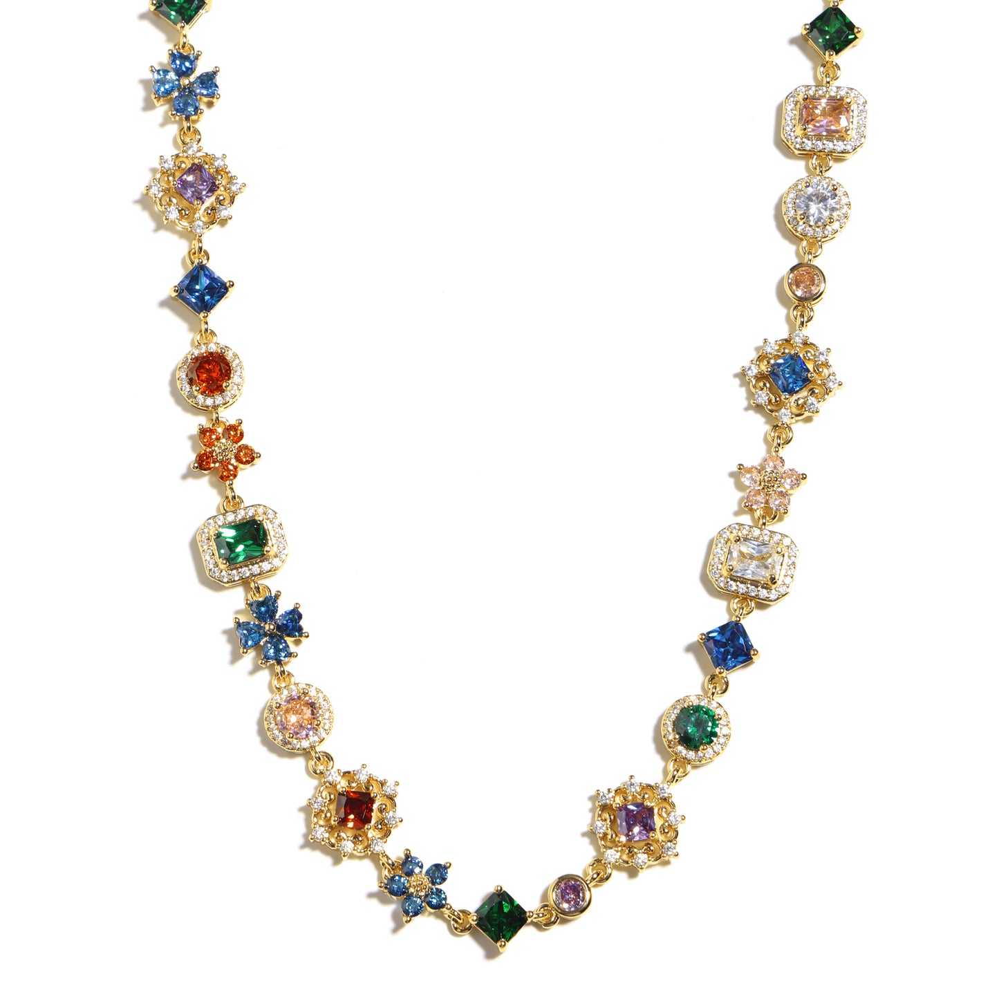 Antique Bloom Multi-Cut Gemstone Statement Necklace