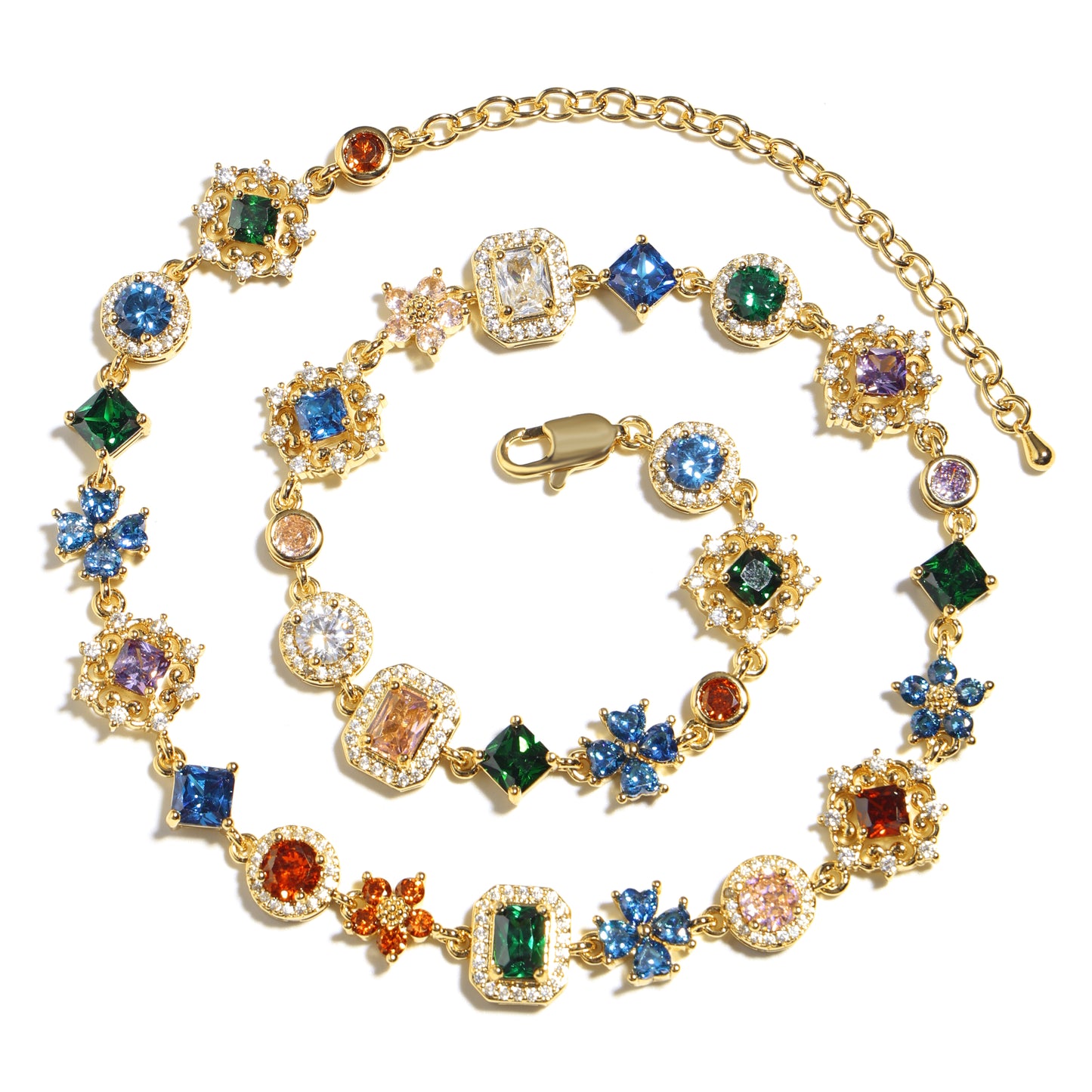Antique Bloom Multi-Cut Gemstone Statement Necklace