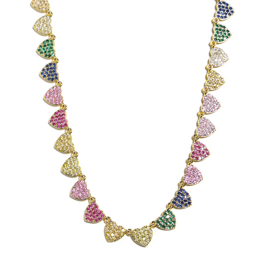 Dainty Love Charms: Multi-Color Diamond Heart Necklace