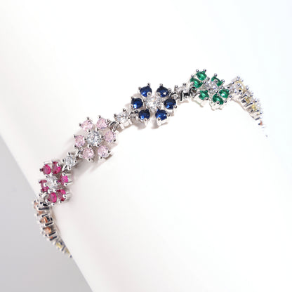 Blooming Sparkle: Colorful Diamond Flower Chain Necklace