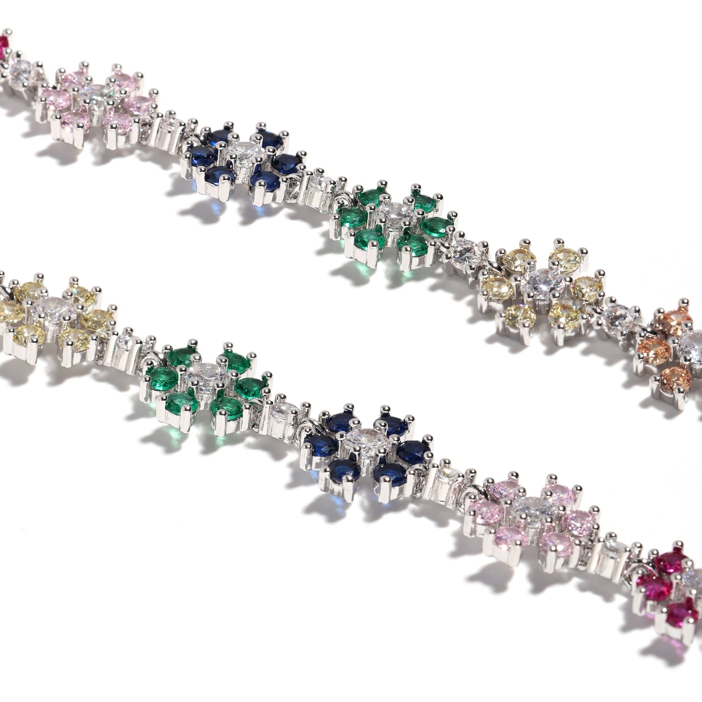 Blooming Sparkle: Colorful Diamond Flower Chain Necklace