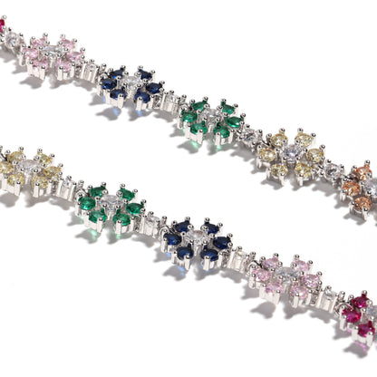 Blooming Sparkle: Colorful Diamond Flower Chain Necklace