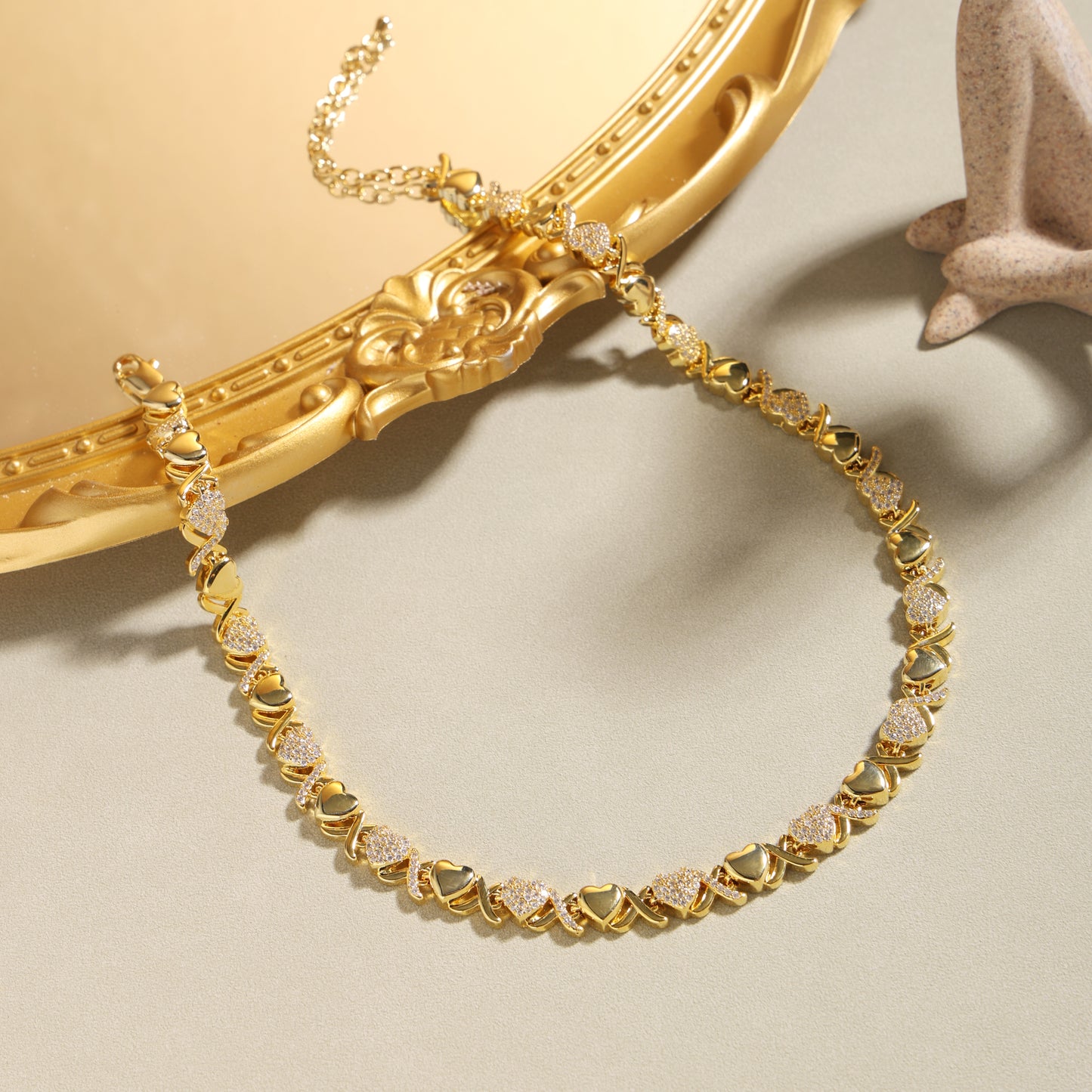 Gold XOXO Diamond Gemstone Necklace