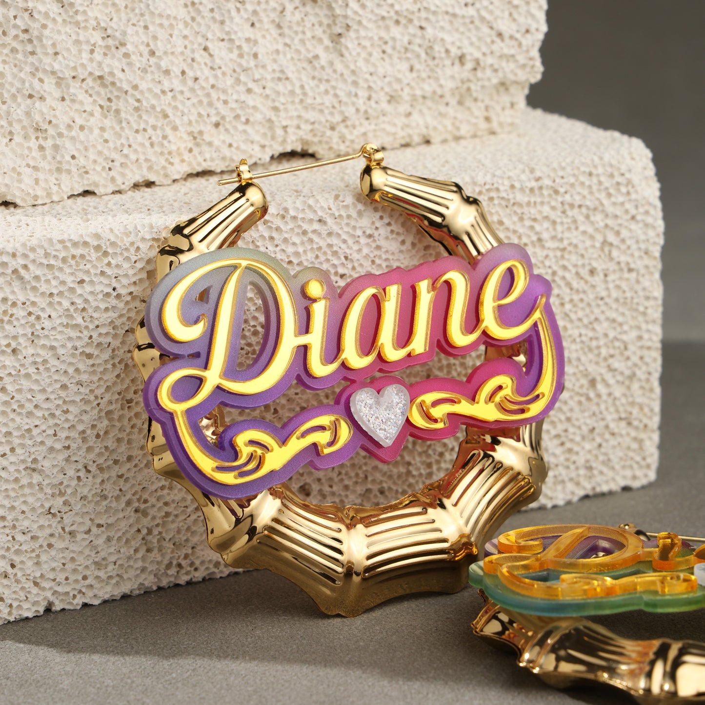 Colorful Bamboo Name Hoop Earrings and Necklace Set