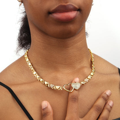 Entwined Hearts XO Chain Necklace: Hollow & Pave Diamond Duo