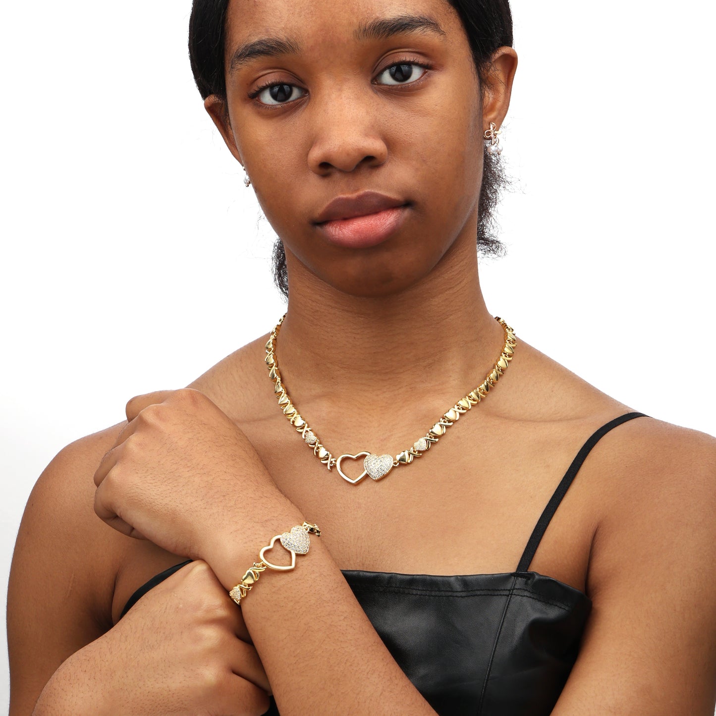 Entwined Hearts XO Chain Necklace: Hollow & Pave Diamond Duo