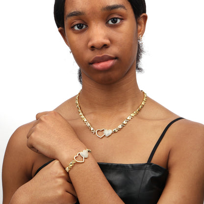 Entwined Hearts XO Chain Necklace: Hollow & Pave Diamond Duo
