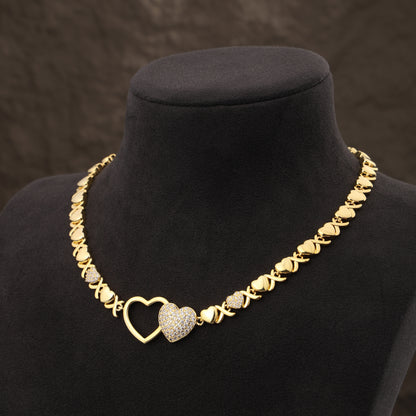 Entwined Hearts XO Chain Necklace: Hollow & Pave Diamond Duo