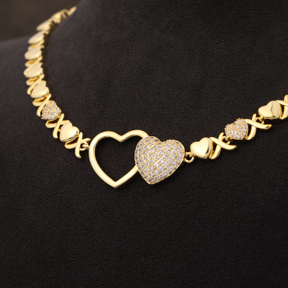 Entwined Hearts XO Chain Necklace: Hollow & Pave Diamond Duo