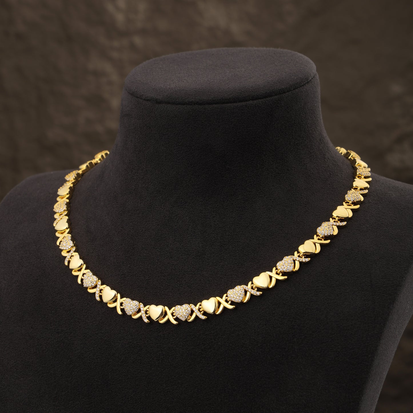 Gold XOXO Diamond Gemstone Necklace