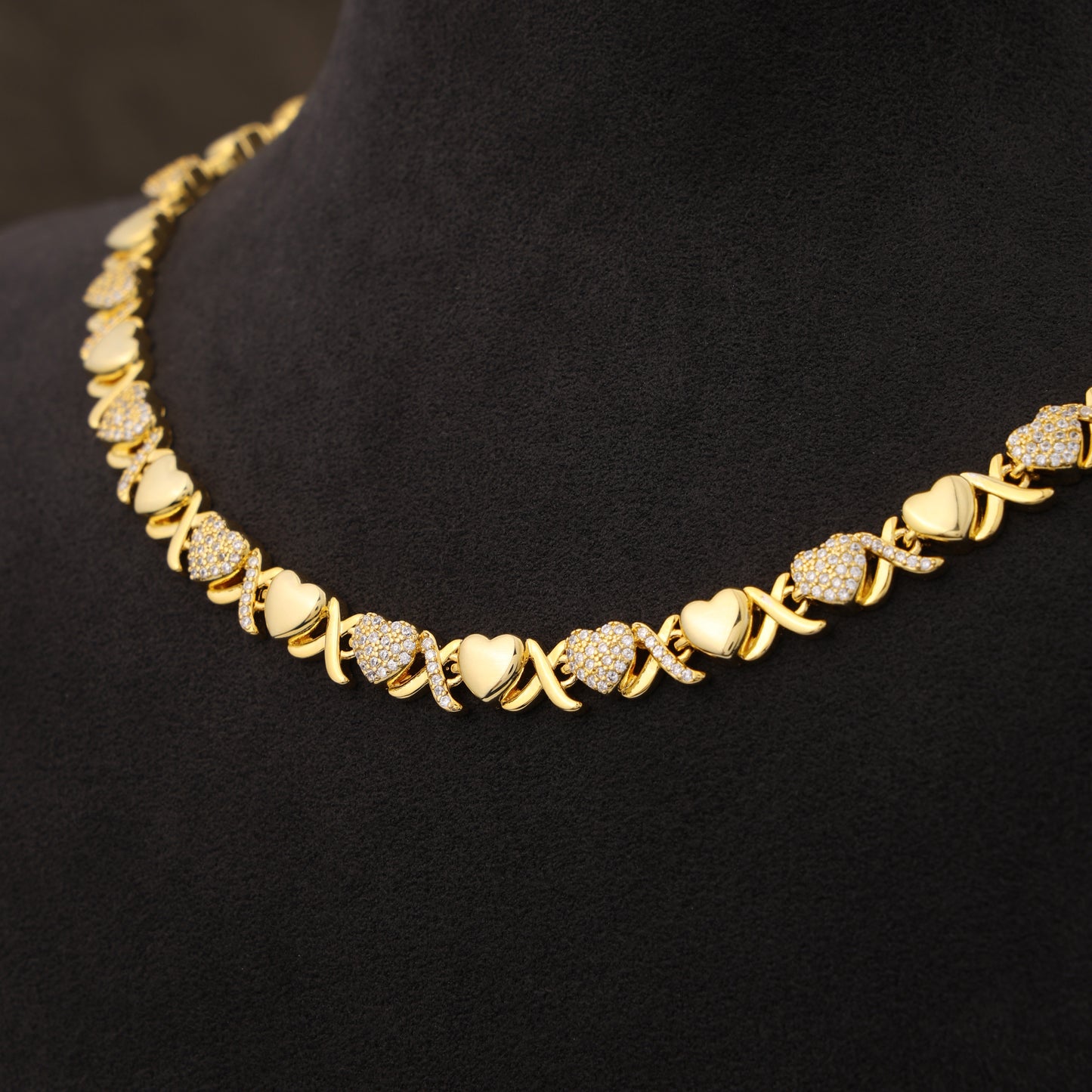 Gold XOXO Diamond Gemstone Necklace