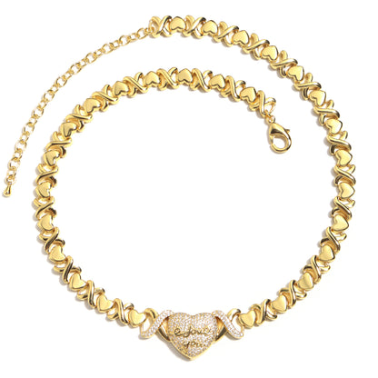 "LOVE YOU" Engraved Heart Pendant Necklace with XO Chain Links