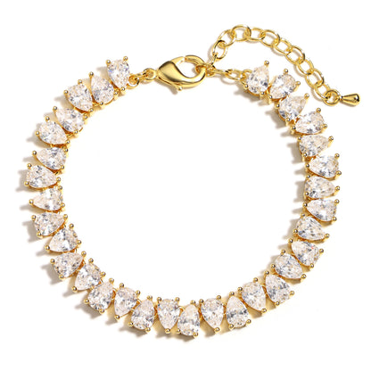 Gold Plated Pear Tennis Bracelet CZ Paved Link Bracelet for Woman