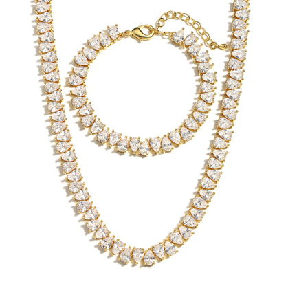 Gold Plated Pear Tennis Bracelet CZ Paved Link Bracelet for Woman