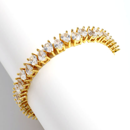 Gold Plated Pear Tennis Bracelet CZ Paved Link Bracelet for Woman