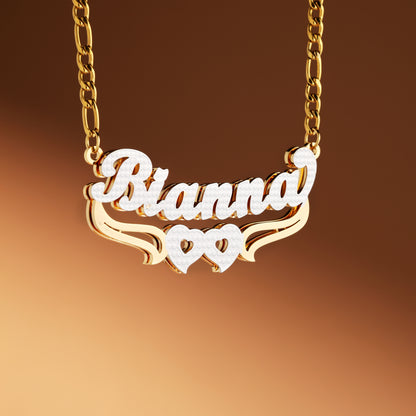 Double Plated Hearts Name Necklace
