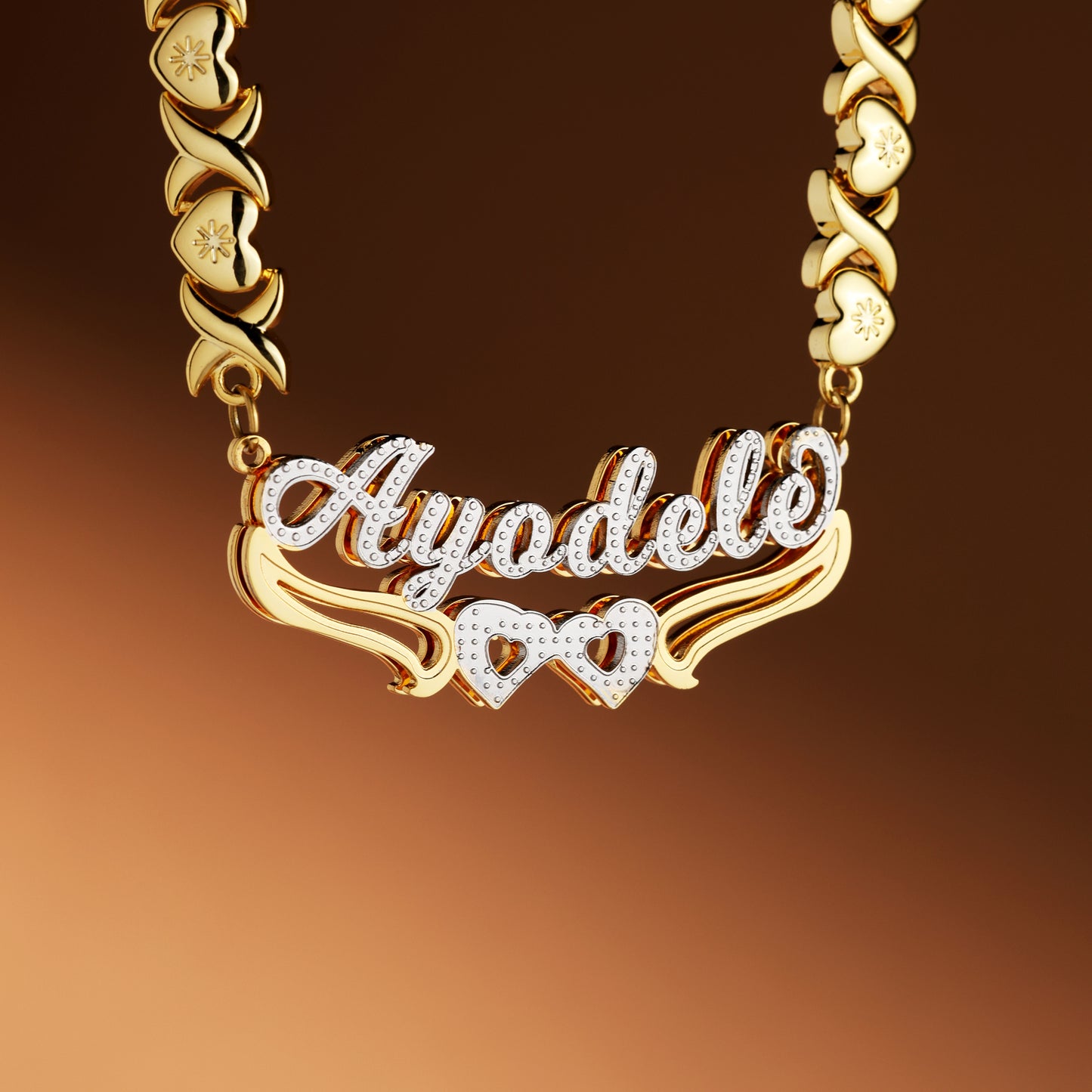 Double Plated Hearts Name Necklace