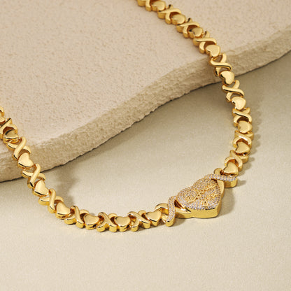 "LOVE YOU" Engraved Heart Pendant Necklace with XO Chain Links