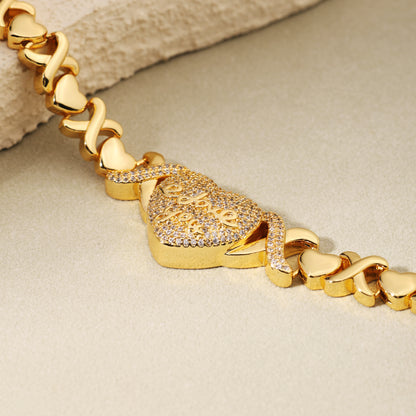 "LOVE YOU" Engraved Heart Pendant Necklace with XO Chain Links