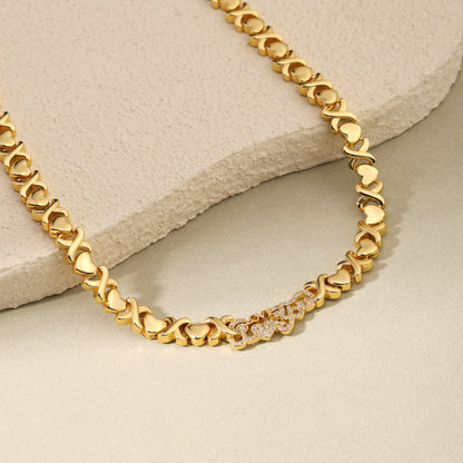 Engraved LOVE Emblem with Heart XO Link Necklace