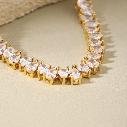 Gold Plated Pear Tennis Bracelet CZ Paved Link Bracelet for Woman